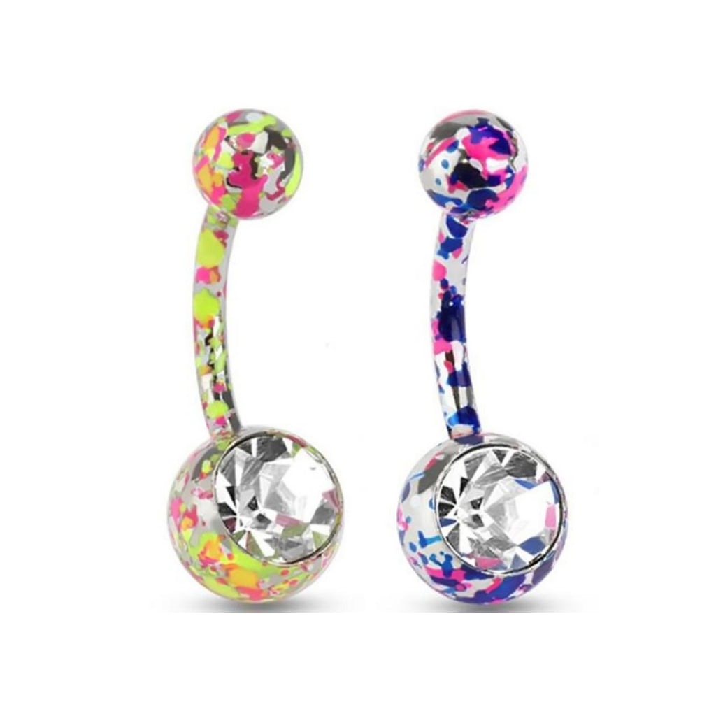 Surgical Steel Belly Button Ring 14 Gauge Paint Splatter - Pair - Kruelty
