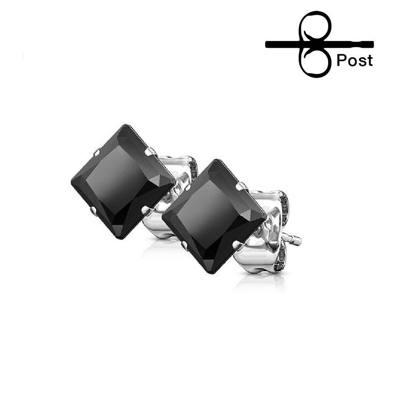 Surgical Steel Earring Stud 20 Gauge with Square CZ Gem