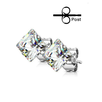 Surgical Steel Earring Stud 20 Gauge with Square CZ Gem