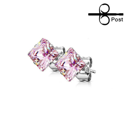 Surgical Steel Earring Stud 20 Gauge with Square CZ Gem