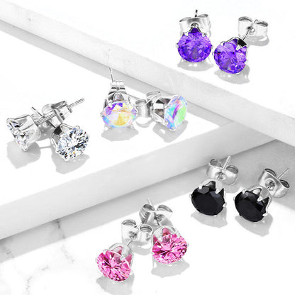 Surgical Steel Earring Stud 20 Gauge with Round CZ Gem