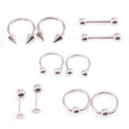 Surgical Steel 14 Gauge Horseshoe, Captive & Labret Set - 10 Pack