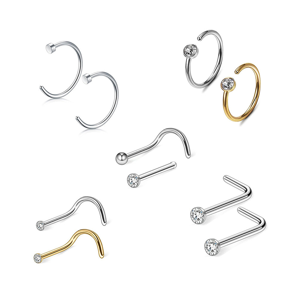 Surgical Steel 20 Gauge Bezel CZ Nose Studs - Pair