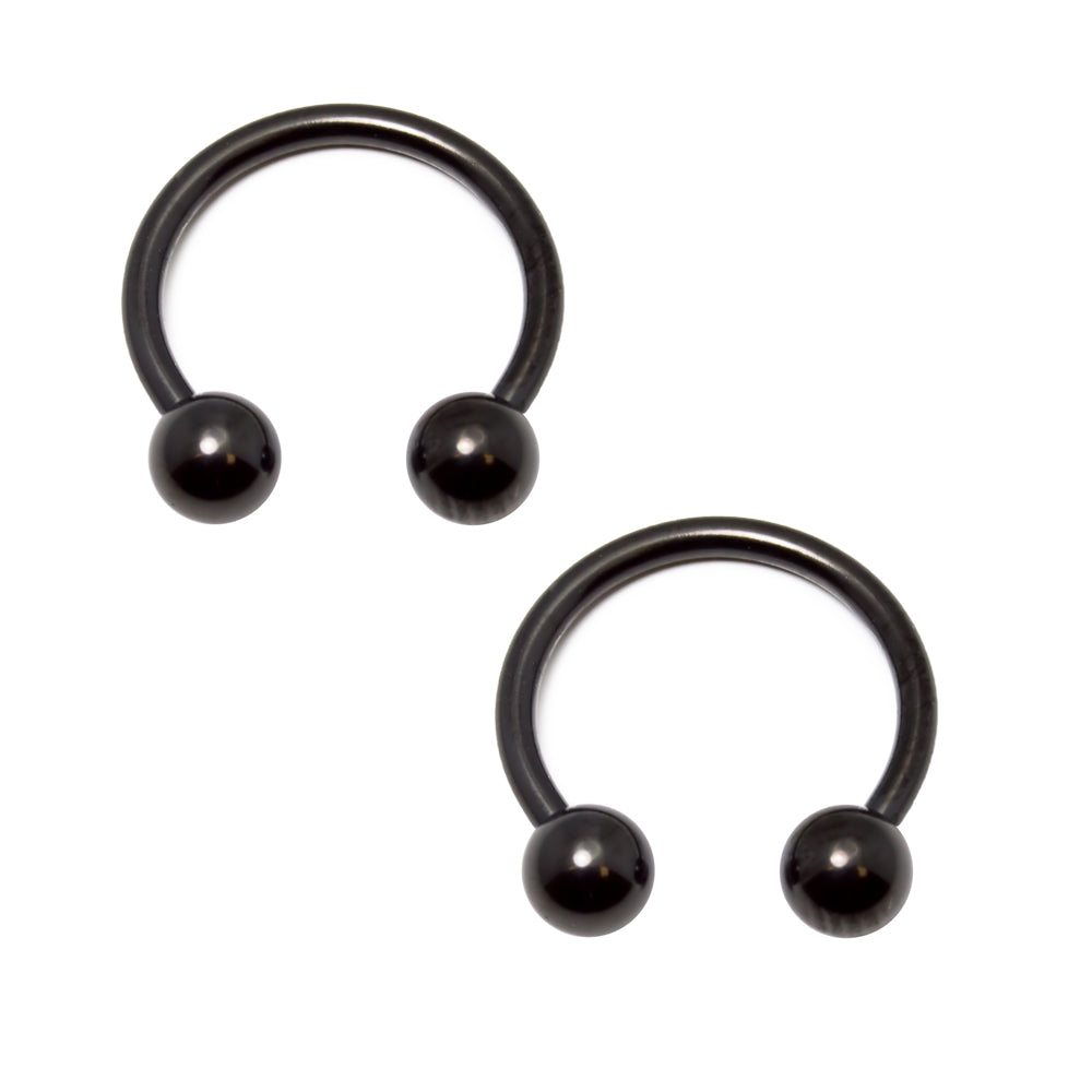 Surgical Steel 14 Gauge Black IP Horseshoe Ring - Pair