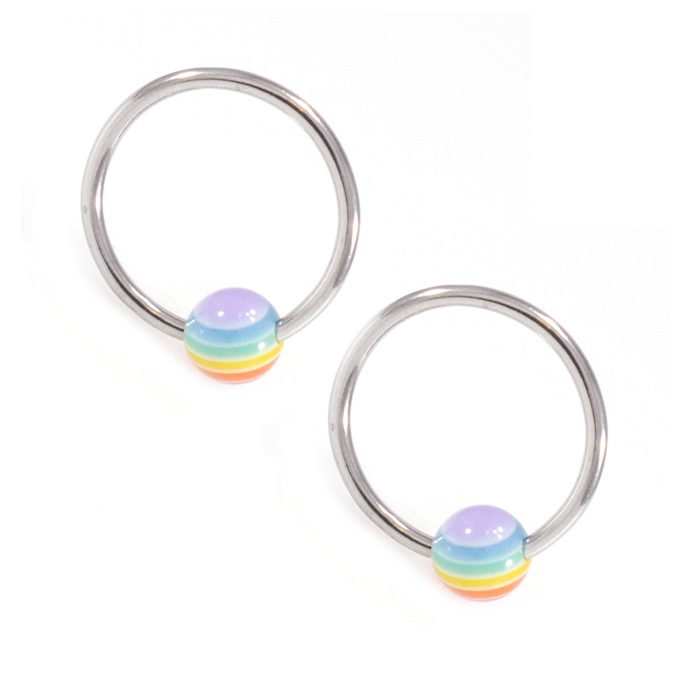 Surgical Steel 18 Gauge Captive Bead Ring Pride Rainbow - Pair - photo 2