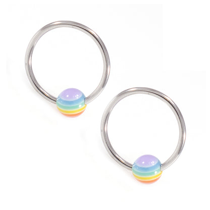 Surgical Steel 18 Gauge Captive Bead Ring Pride Rainbow - Pair - photo 2