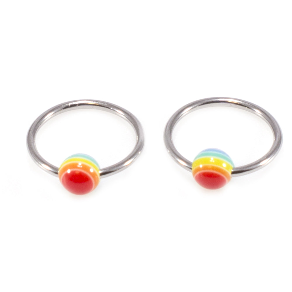 Surgical Steel 18 Gauge Captive Bead Ring Pride Rainbow - Pair - photo 3