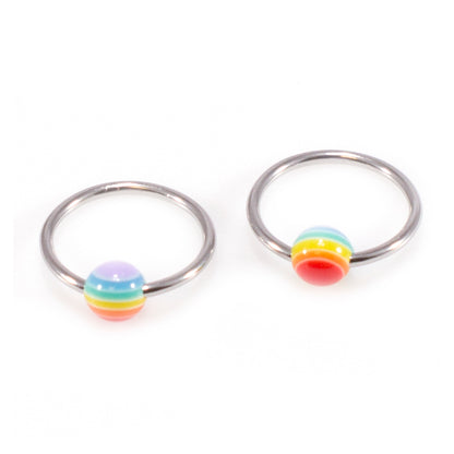 Surgical Steel 18 Gauge Captive Bead Ring Pride Rainbow - Pair