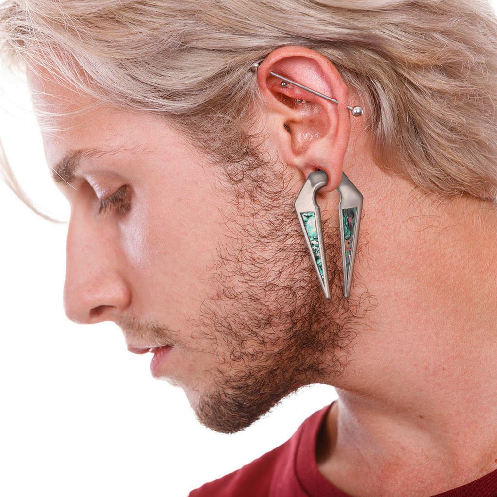 Surgical Steel Ear Weight Hanger Plug 00 Gauge Abalone Keyhole - Pair - Kruelty - Photo 2