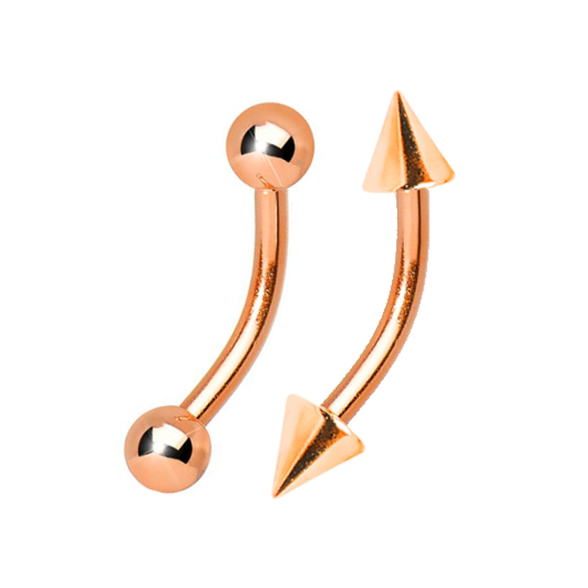 Surgical Steel Rose Gold Eyebrow Ring Curved Barbell 16 Gauge - Pair - Kruelty
