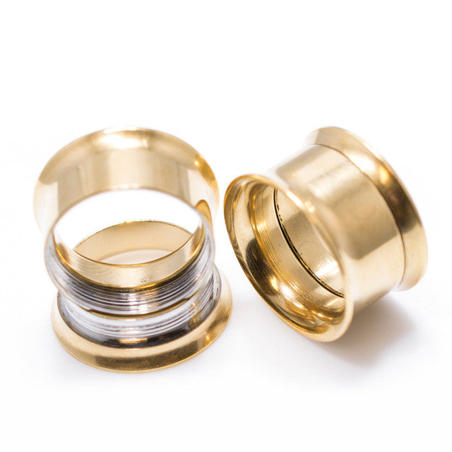 Double Flared Gold Screw Fit Plug Ear Tunnel 8 to 1" Gauge - Pair