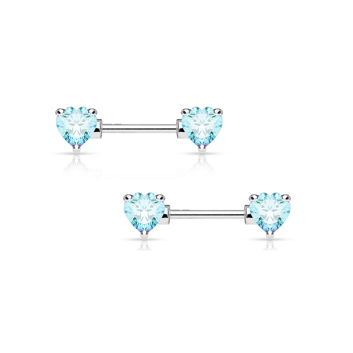 Surgical Steel Nipple Ring Barbell 14 Gauge Heart Shaped CZ Gem - Pair - Kruelty - Photo 3