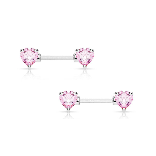 Surgical Steel Nipple Ring Barbell 14 Gauge Heart Shaped CZ Gem - Pair - Kruelty - Photo 4
