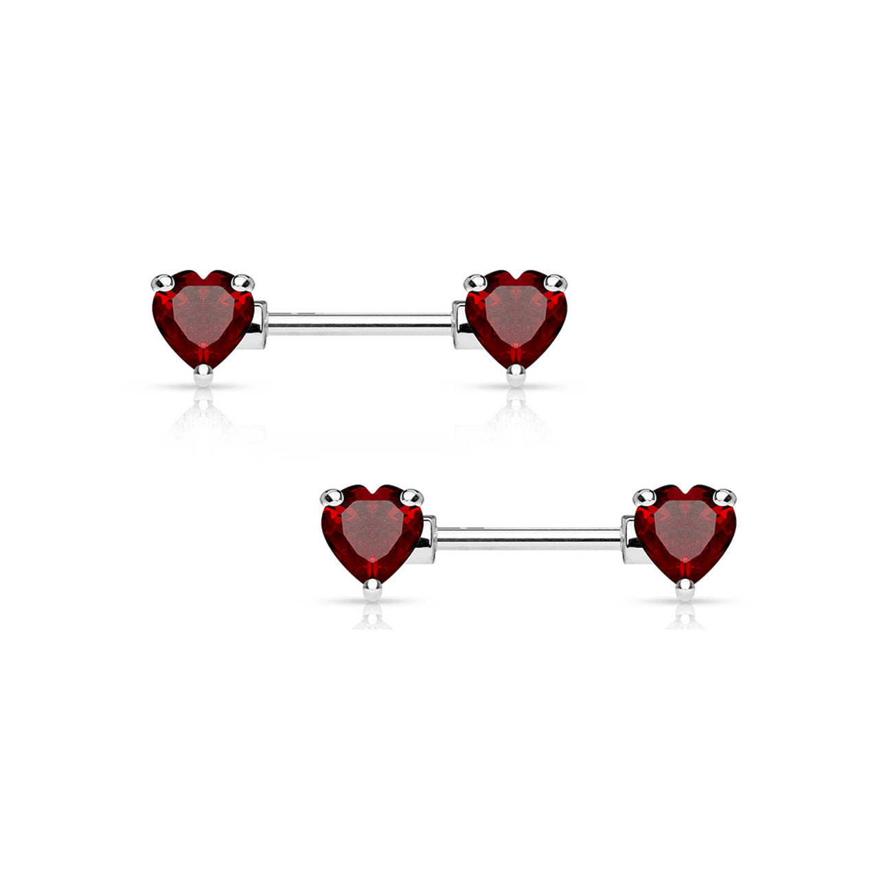 Surgical Steel Nipple Ring Barbell 14 Gauge with Heart Shaped CZ Gem