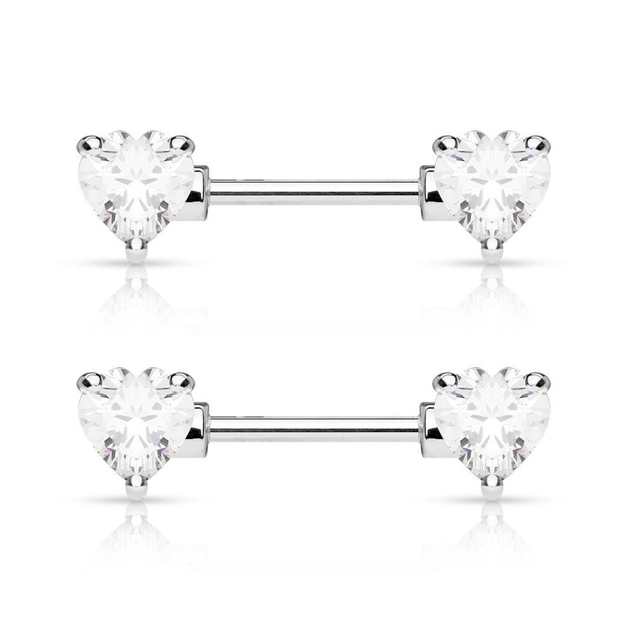 Surgical Steel Nipple Ring Barbell 14 Gauge with Heart Shaped CZ Gem