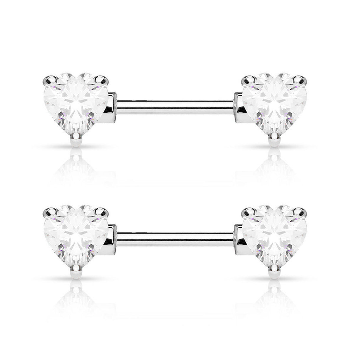 Surgical Steel Nipple Ring Barbell 14 Gauge Heart Shaped CZ Gem - Pair - Kruelty - Photo 2