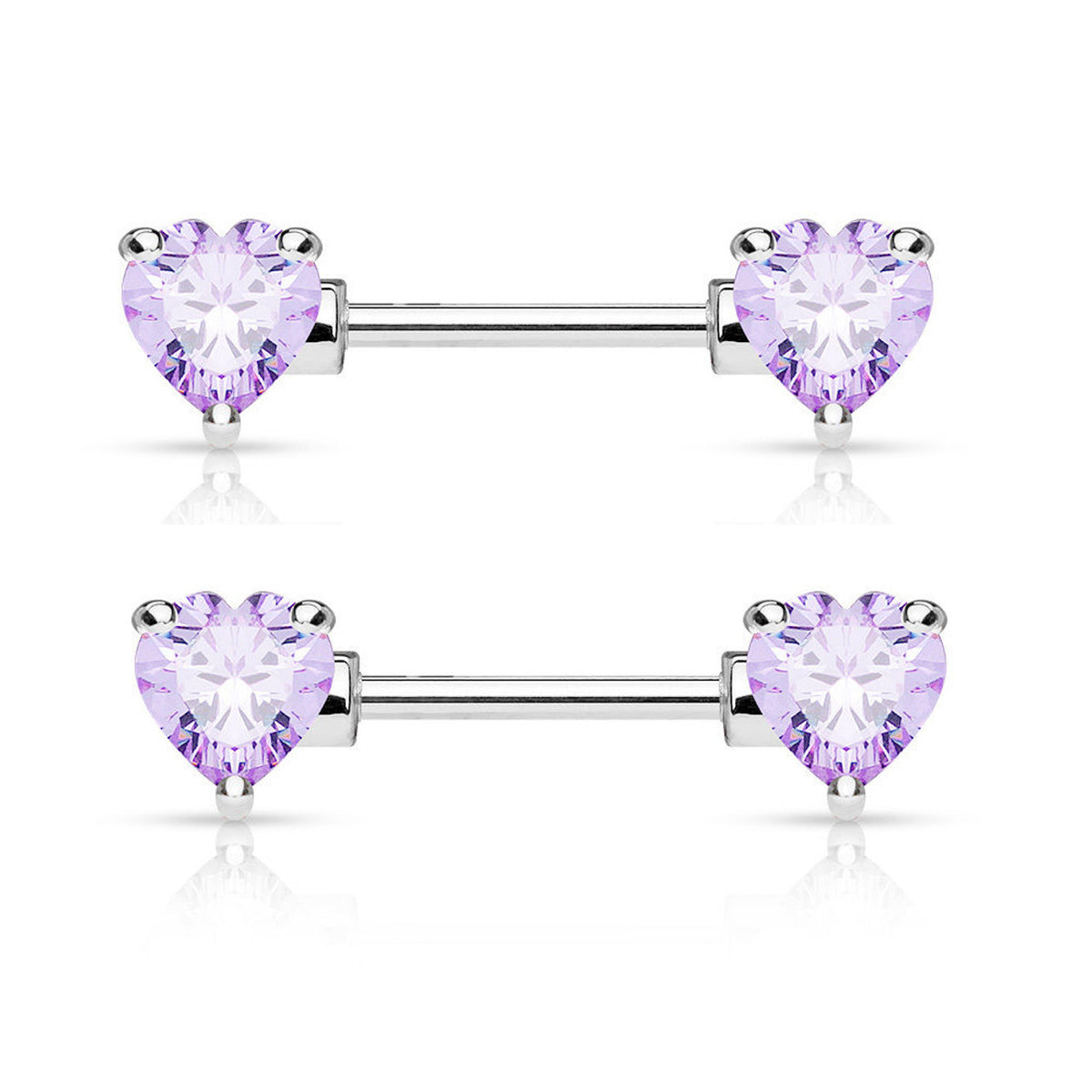 Surgical Steel Nipple Ring Barbell 14 Gauge Heart Shaped CZ Gem - Pair - Kruelty - Photo 6