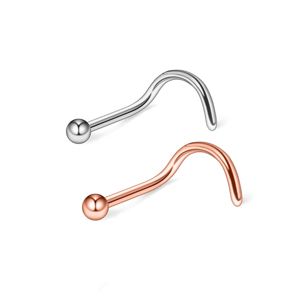 Surgical Steel & Rose Gold 20 Gauge Nose Screw Ball End - Pair