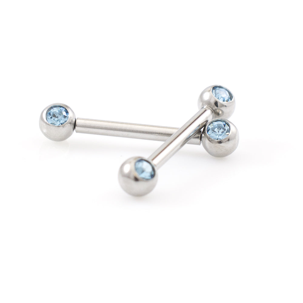 Surgical Steel 14 Gauge Push Pin Nipple Barbells with CZ - Pair - photo 5