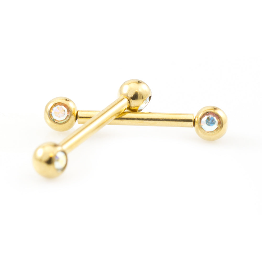 Surgical Steel 14 Gauge Push Pin Nipple Barbells with CZ - Pair - photo 7