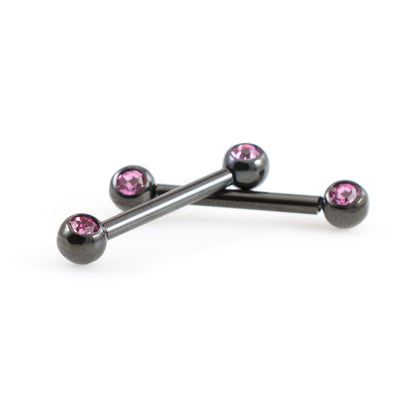 Surgical Steel 14 Gauge Push Pin Nipple Barbells with CZ - Pair - photo 8