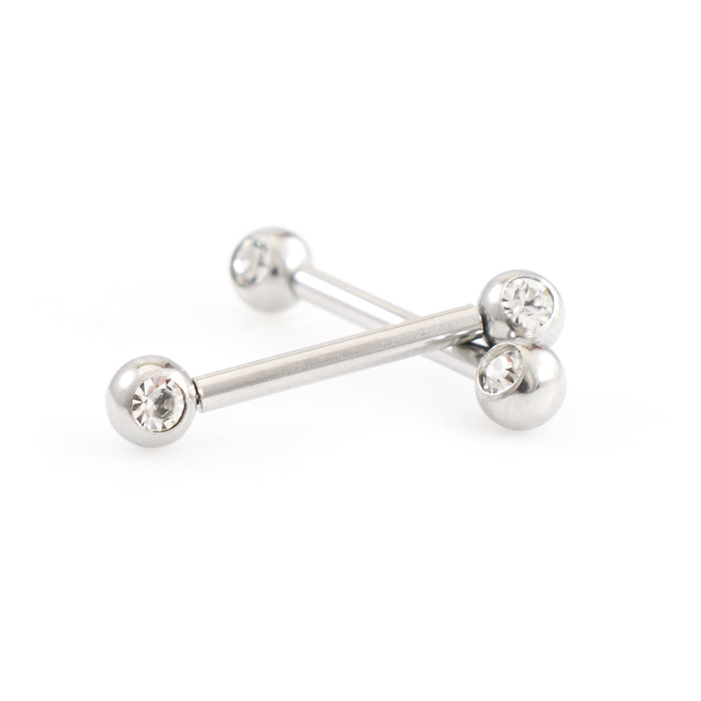 Surgical Steel 14 Gauge Push Pin Nipple Barbells with CZ - Pair - photo 9