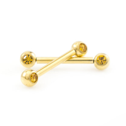 Surgical Steel Nipple Ring Barbell 14 Gauge Threadless With Ball CZ