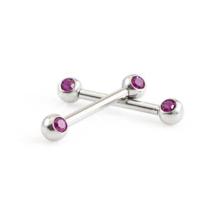 Surgical Steel Nipple Ring Barbell 14 Gauge Threadless With Ball CZ