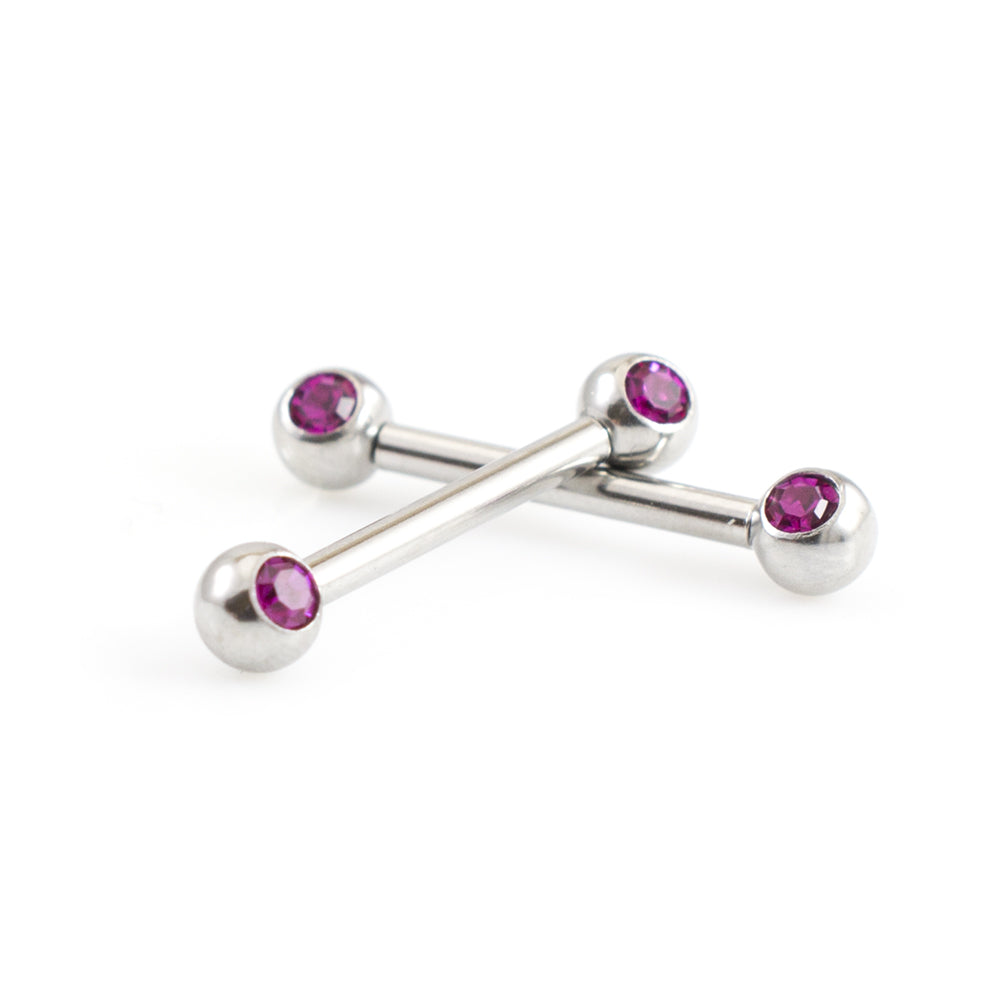 Surgical Steel 14 Gauge Push Pin Nipple Barbells with CZ - Pair - photo 10