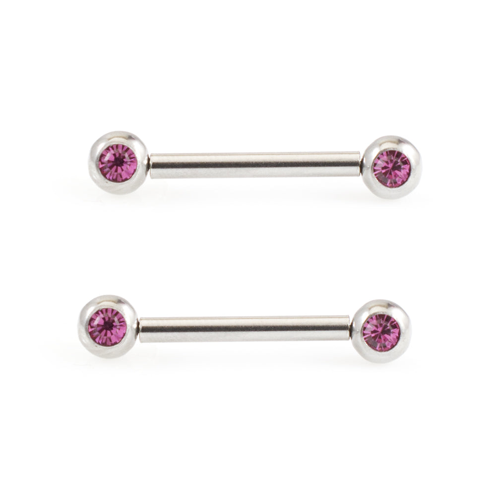 Surgical Steel 14 Gauge Push Pin Nipple Barbells with CZ - Pair - photo 12