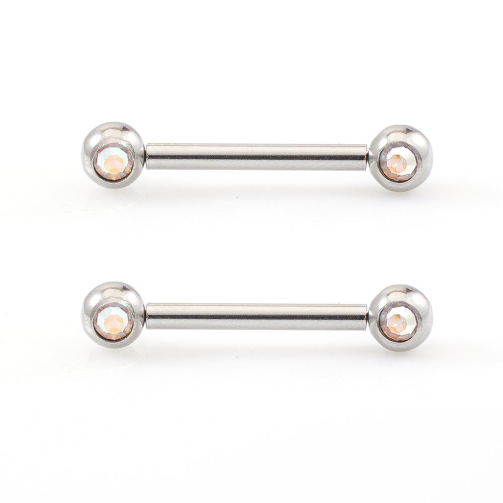 Surgical Steel 14 Gauge Push Pin Nipple Barbells with CZ - Pair - photo 6