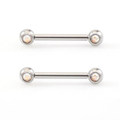 Surgical Steel 14 Gauge Push Pin Nipple Barbells with CZ - Pair - photo 6