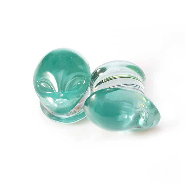 Double Flared Pyrex Glass Plug Ear 2 to 7/8 Gauge & Green Alien - Pair - Kruelty - Photo 6