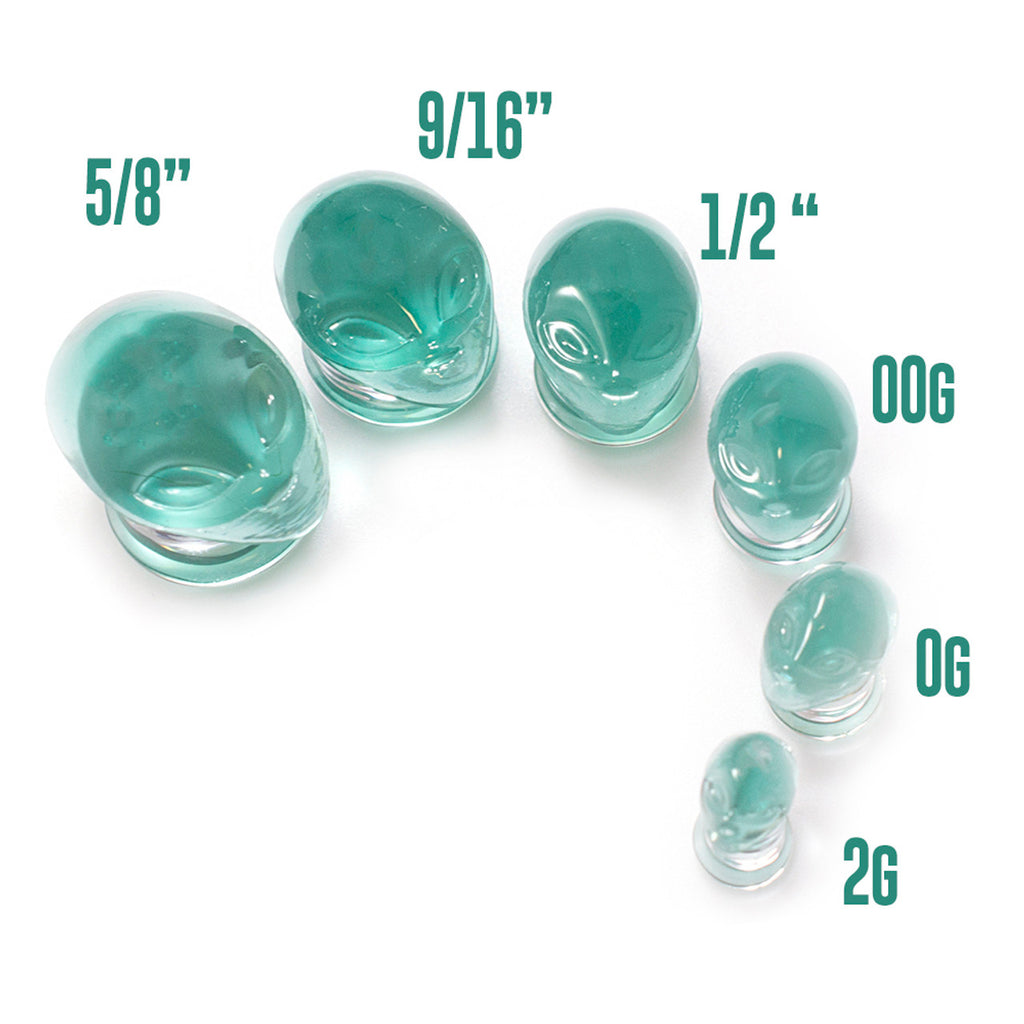 Double Flared Pyrex Glass Plug Ear 2 to 7/8 Gauge & Green Alien - Pair - Kruelty - Photo 7