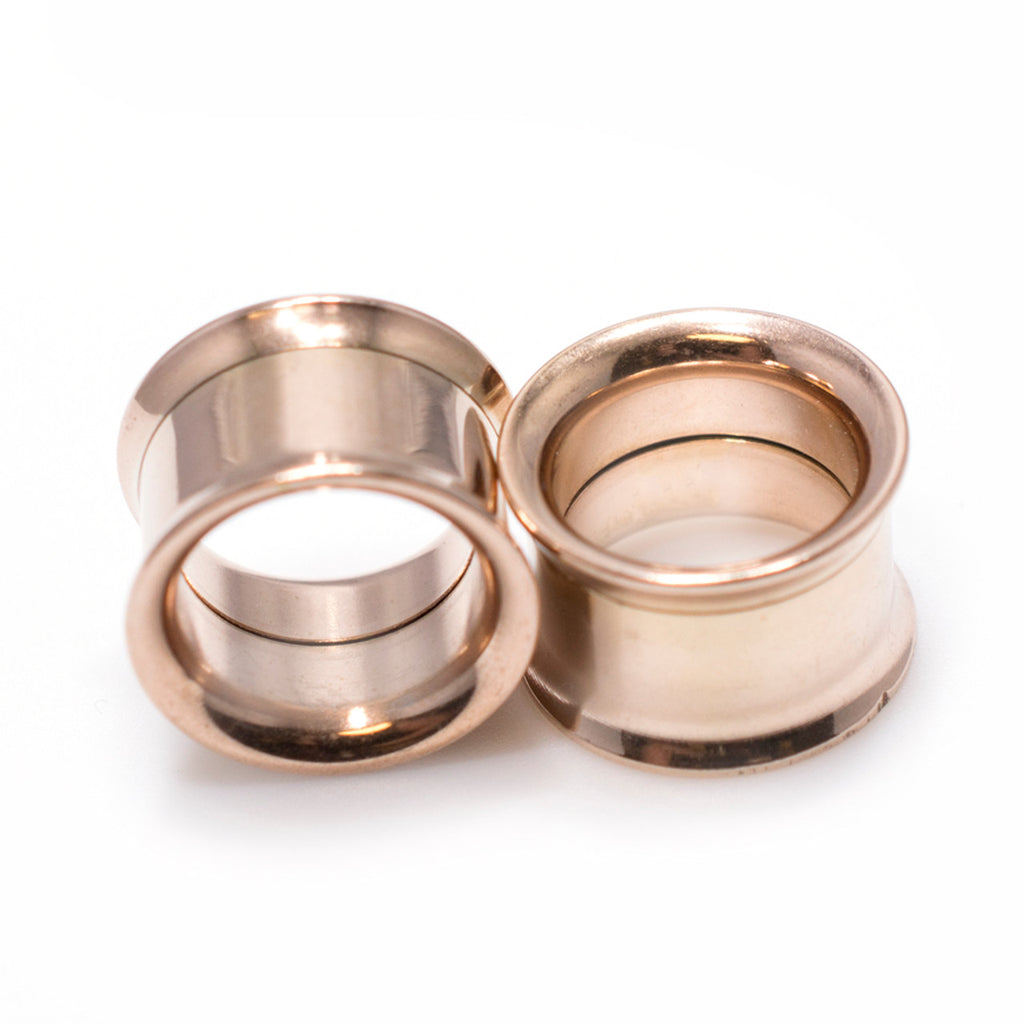 Double Flared Rose Gold Screw Fit Plug Ear Tunnel 8 to 1" Gauge - Pair - Kruelty - Photo 3