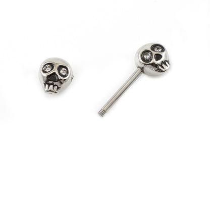 Surgical Steel Barbell Nipple Ring 14 Gauge & Skull Gem Eyes - Pair