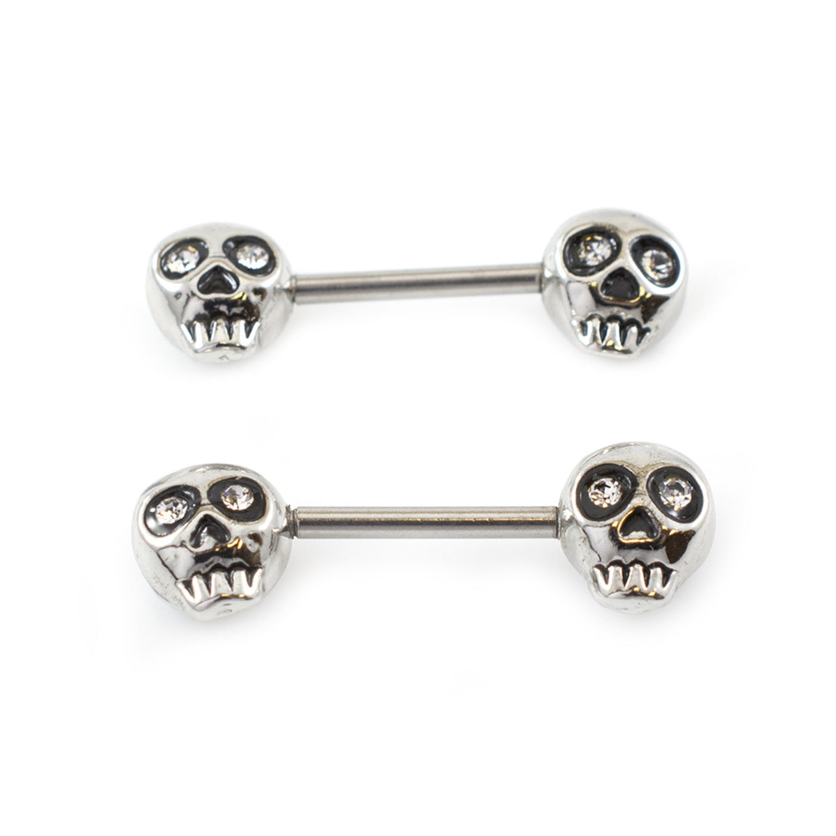 Surgical Steel Barbell Nipple Ring 14 Gauge & Skull Gem Eyes - Pair - Kruelty - Photo 5