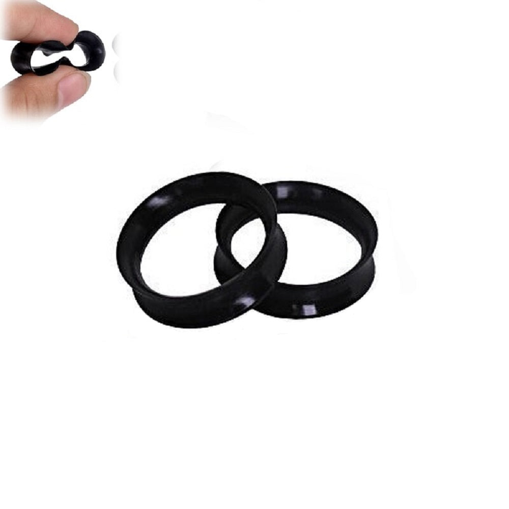 Black Silicone 32mm Ultra Thin Flexible Flared Ear Tunnels - Pair - photo 2