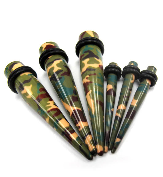 Acrylic Straight Tapers Plug Ear 8 to 00 Gauge Camouflage - Pair