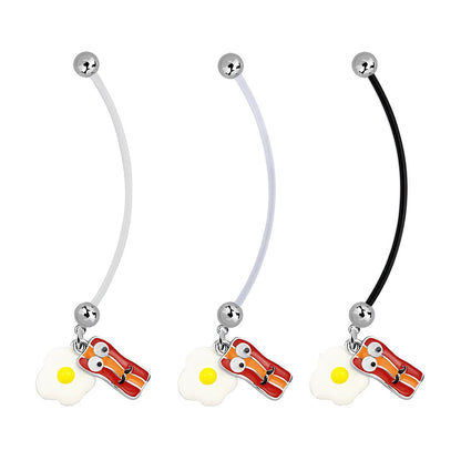 Bioflex 14 Gauge Maternity Belly Ring with Pan, Bacon & Eggs