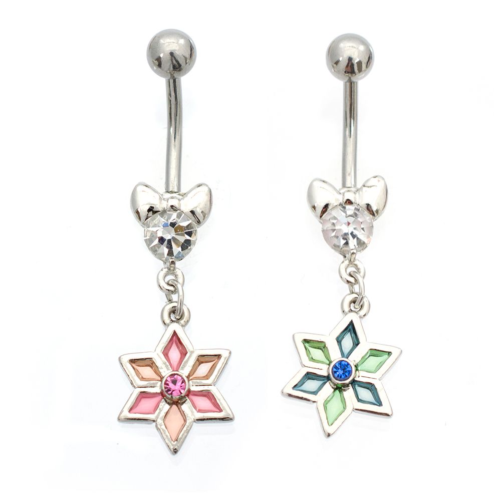 Luxe Modz Surgical Steel Belly Ring with Pastel Flower Dangle