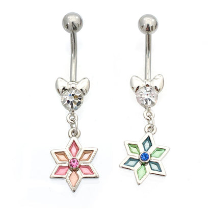 Luxe Modz Surgical Steel Belly Ring with Pastel Flower Dangle