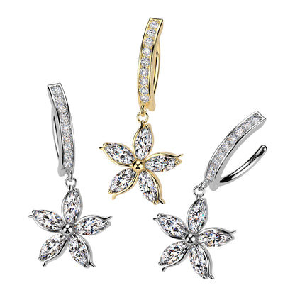 Surgical Steel Hinged Belly Ring 14G 11mm with CZ Flower Dangle - photo 3
