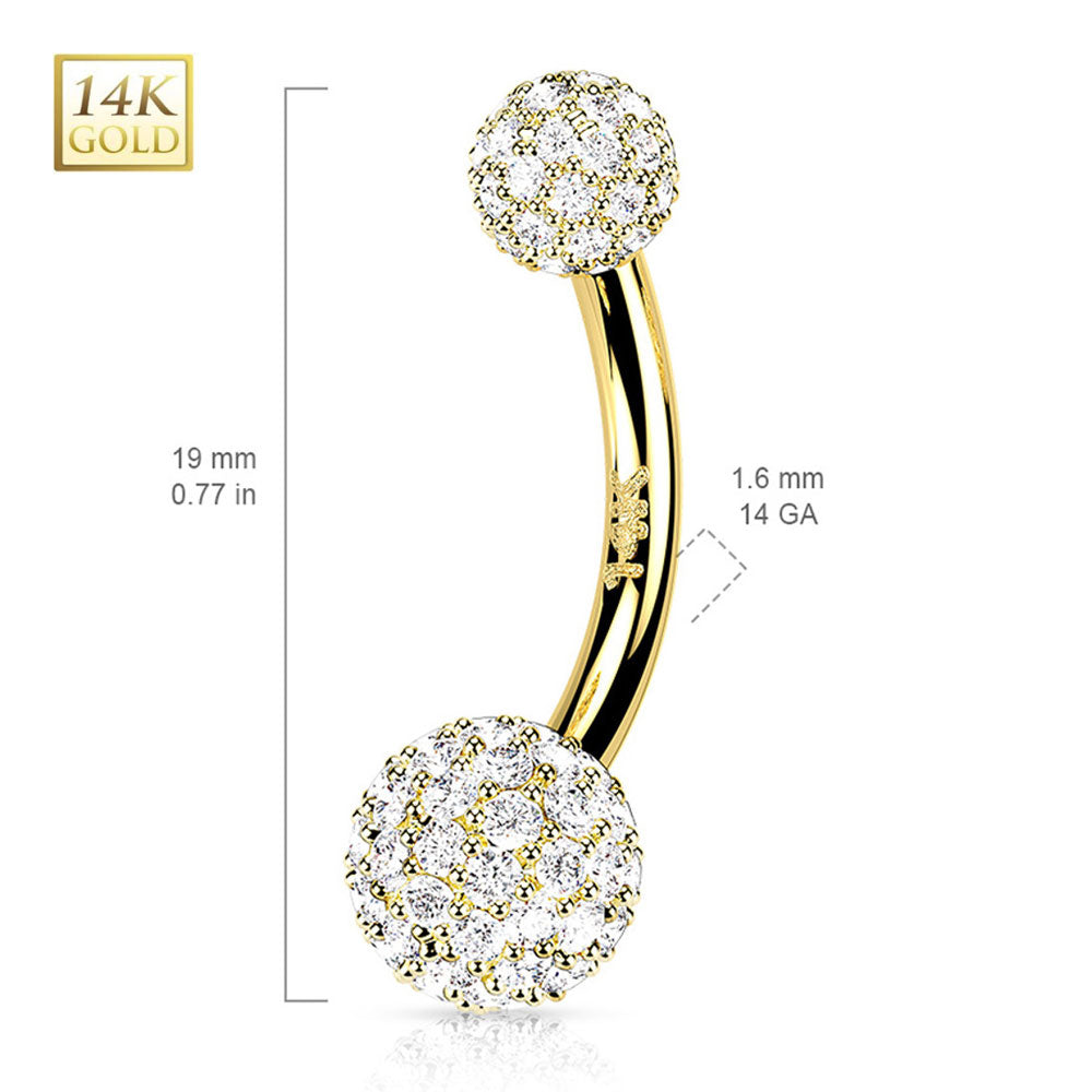 14K Solid Gold 14 Gauge Belly Ring with Paved CZ Balls - photo 3