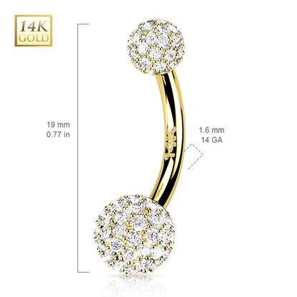 14K Solid Gold 14 Gauge Belly Ring with Paved CZ Balls - photo 3