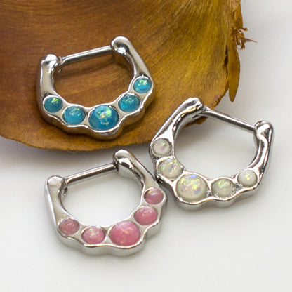 Surgical Steel 16 Gauge Septum Clicker Hoop with Five Opal Gems - photo 2
