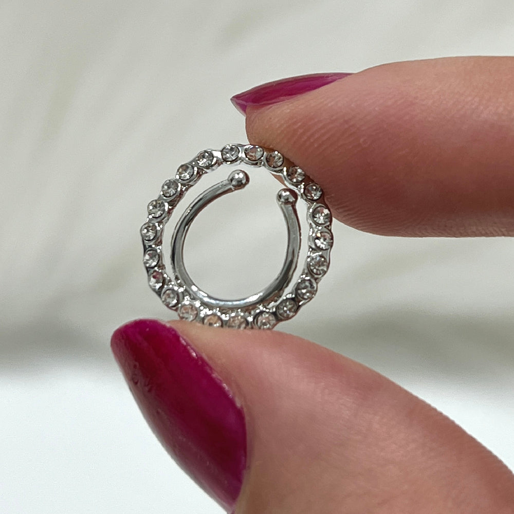 Surgical Steel Paved Circle CZ Clip On Nipple Rings - Pair - photo 2