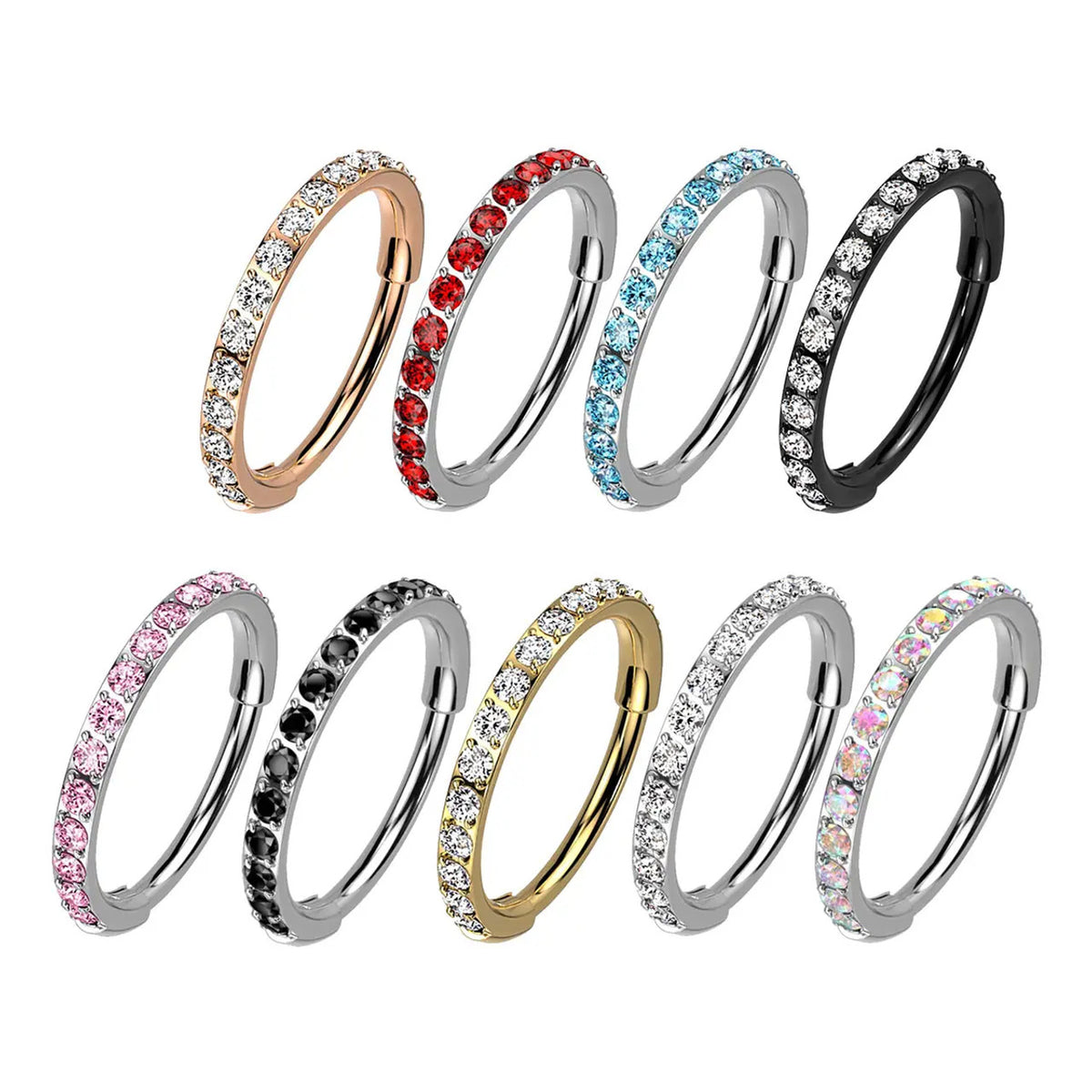 Titanium 20 Gauge Hinged Nose Ring CZ Hoop with Paved Clicker - photo 3