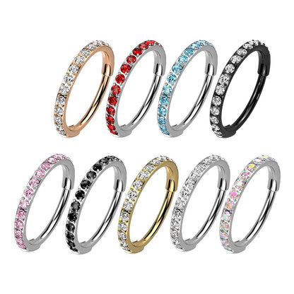 Titanium 20 Gauge Hinged Nose Ring CZ Hoop with Paved Clicker - photo 3