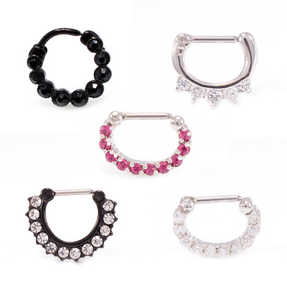 Surgical Steel 16 Gauge Hinged Clicker Segment Ring with Paved CZ